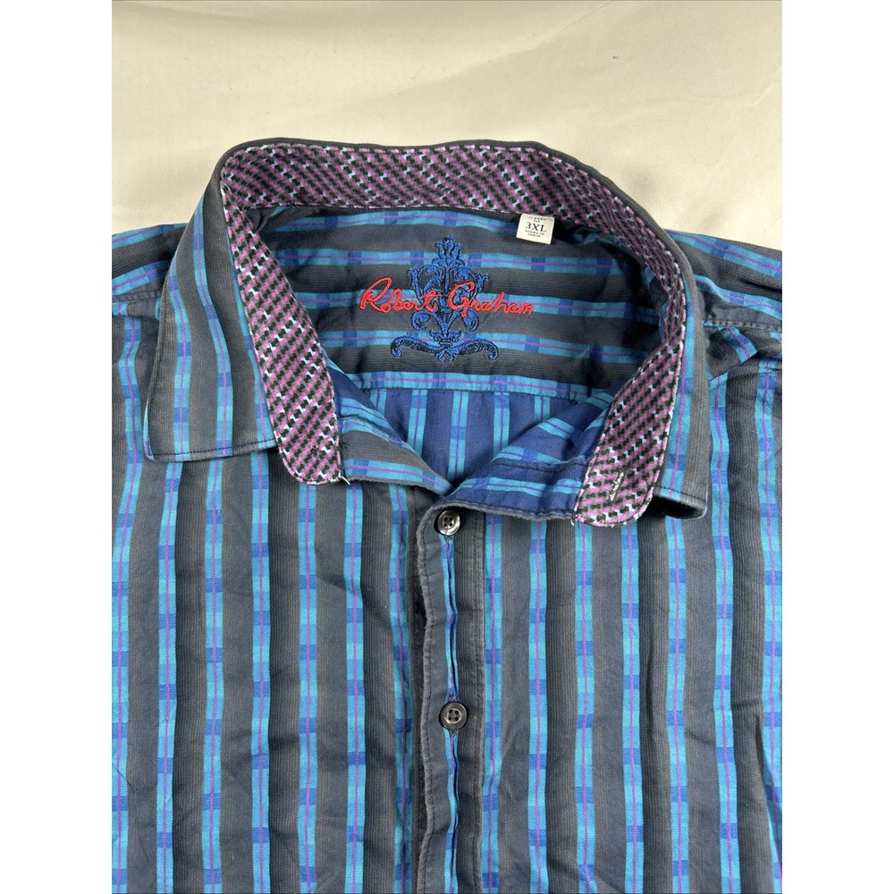Robert Graham Shirt Mens 3XL Multi Color Striped Silk Cotton Button Up Shirt